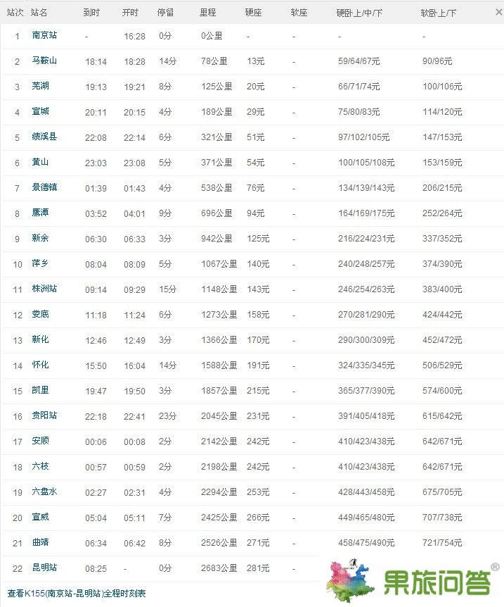 暑假南京到昆明火車票_南京到昆明的列車時(shí)刻表