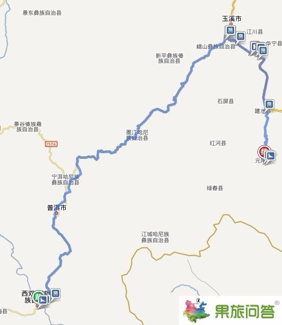 從西雙版納到元陽(yáng)地圖路線